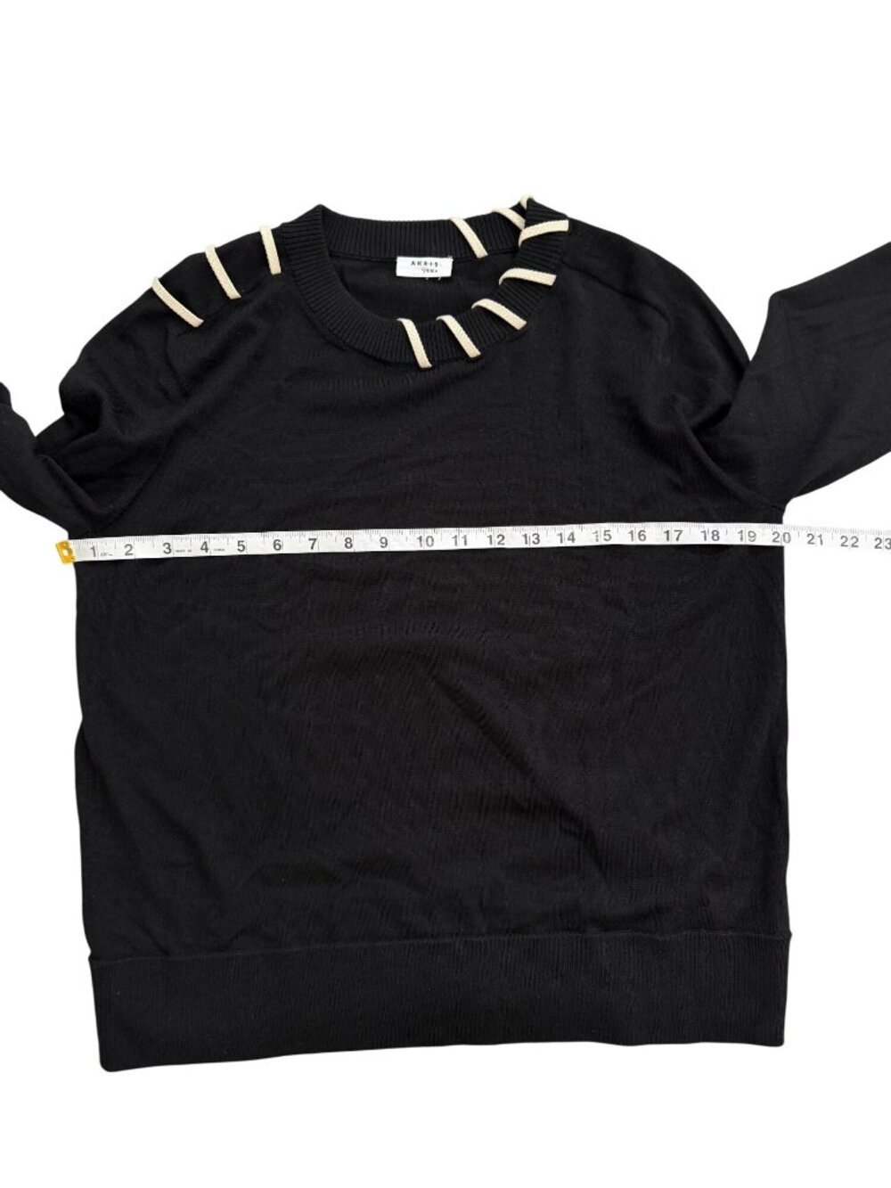 Akris Womens Size 4 Sweater Virgin Wool Black Beige-Stripe-Neckline Long Sleeves - Picture 5 of 8